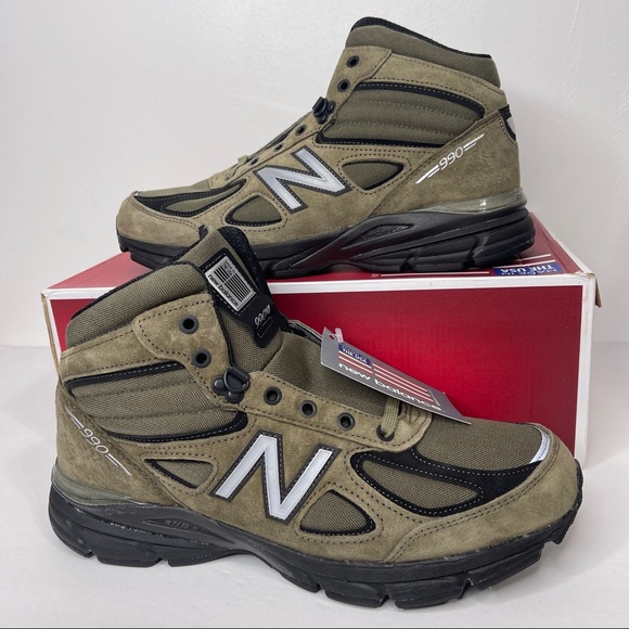 New Balance Other - New Balance 990 V4 Mid Green Army Suede Boot 10.5